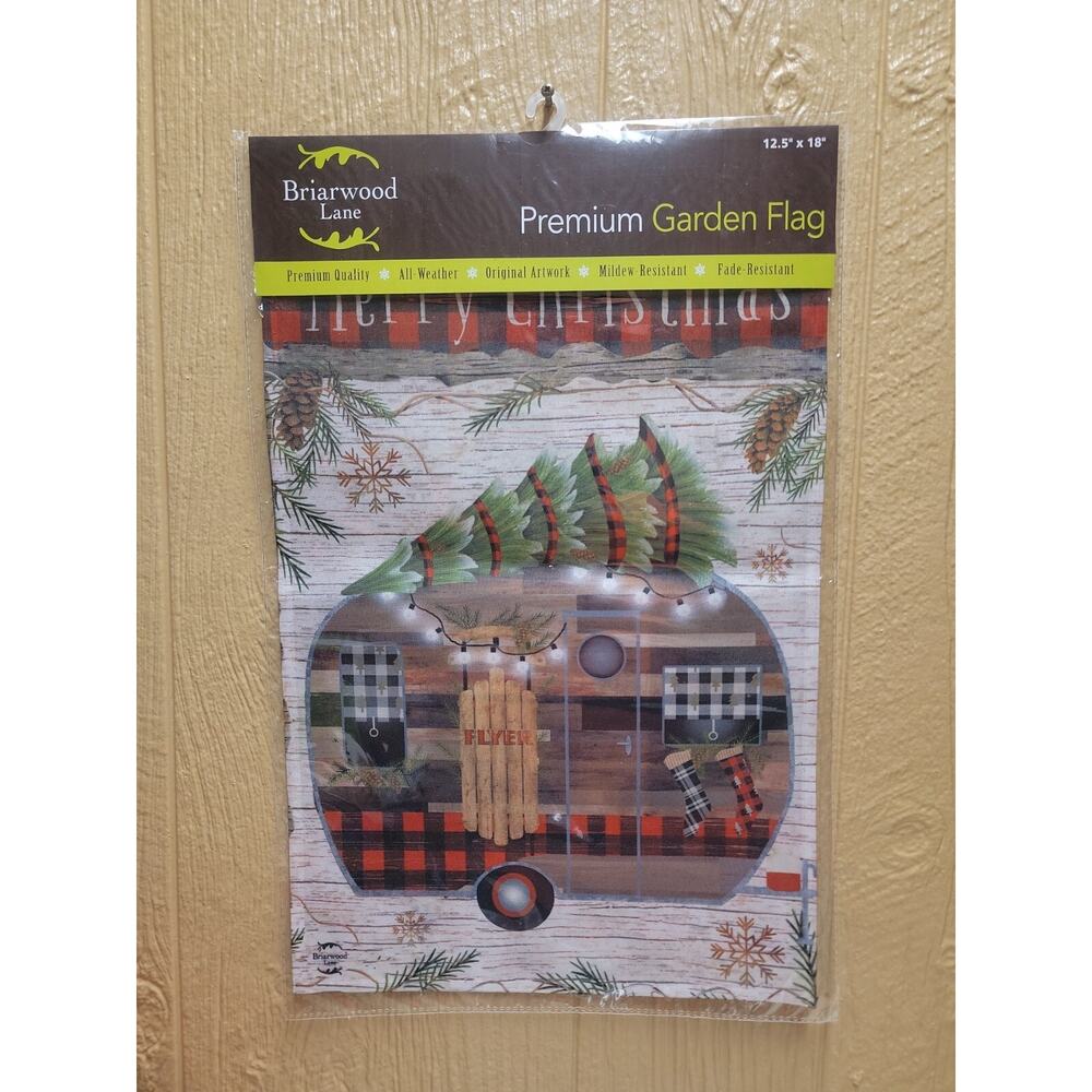 Briarwood Lane Merry Christmas Camper Primitive House Flag Fir Trees 12.5" x 18"